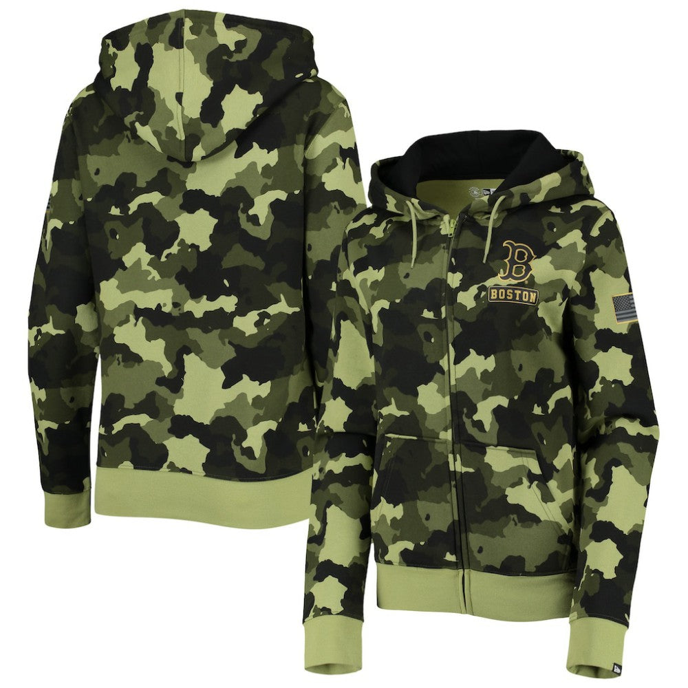 Boston Red Sox New Era Women's 2022 MLB Armed Forces Day Camo Full-Zip Hoodie Lifestyle