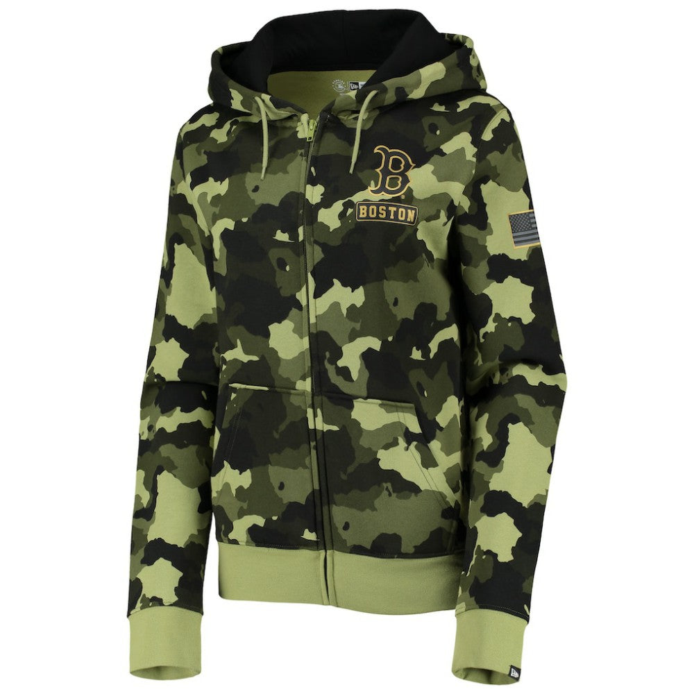 Boston Red Sox New Era Women's 2022 MLB Armed Forces Day Camo Full-Zip Hoodie Lifestyle