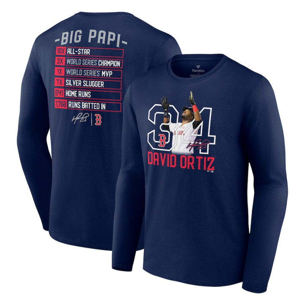 David Ortiz Boston Red Sox Fanatics Stats Resume Long Sleeve T-Shirt for sale