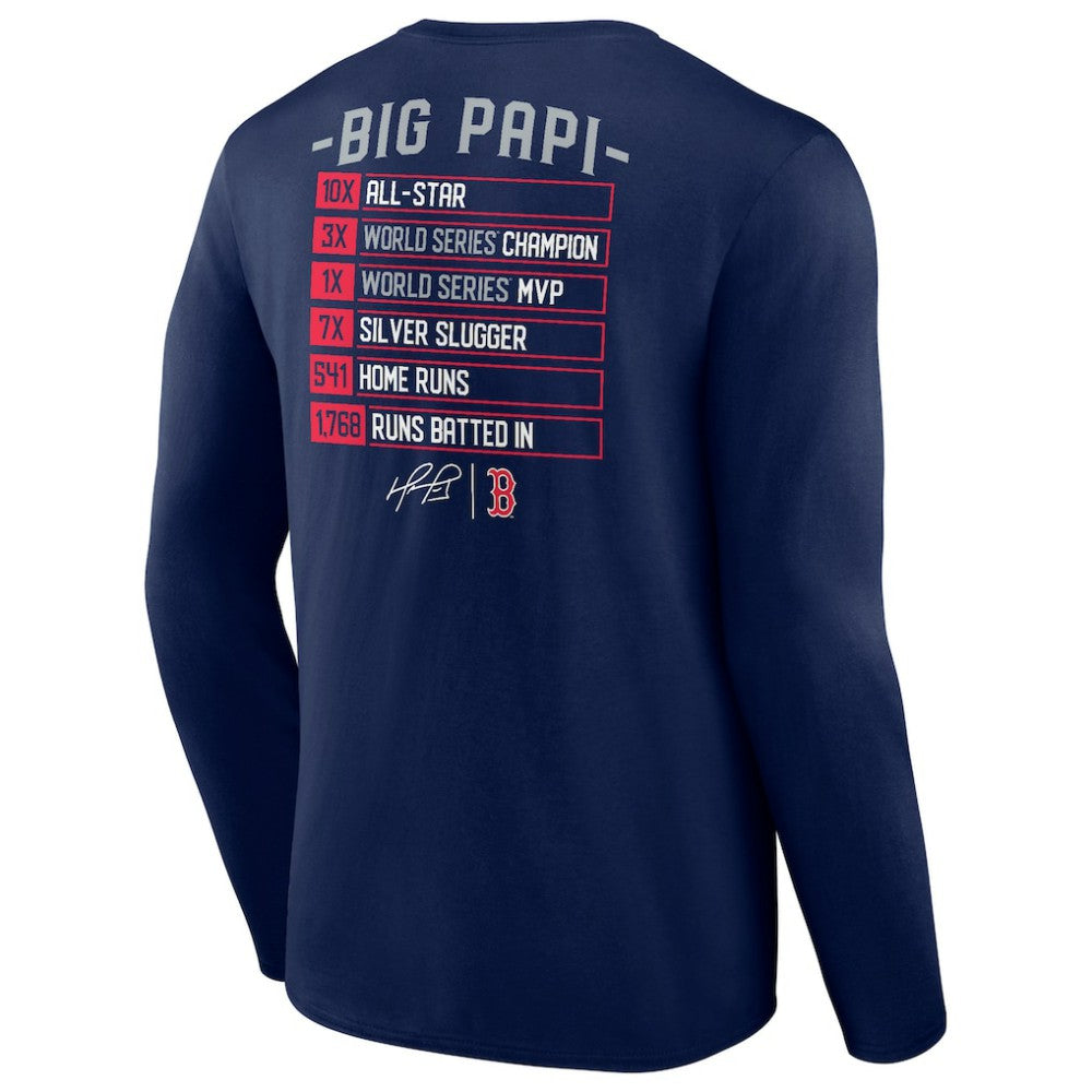 David Ortiz Boston Red Sox Fanatics Stats Resume Long Sleeve T-Shirt for sale