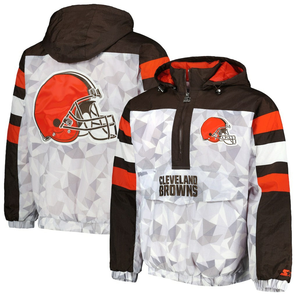 Cleveland Browns Starter Thursday Night Gridiron Raglan Half-Zip Hooded Jacket White/Brown - NFL