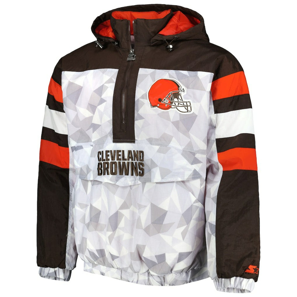 Cleveland Browns Starter Thursday Night Gridiron Raglan Half-Zip Hooded Jacket White/Brown - NFL