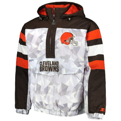 Cleveland Browns Starter Thursday Night Gridiron Raglan Half-Zip Hooded Jacket White/Brown - NFL