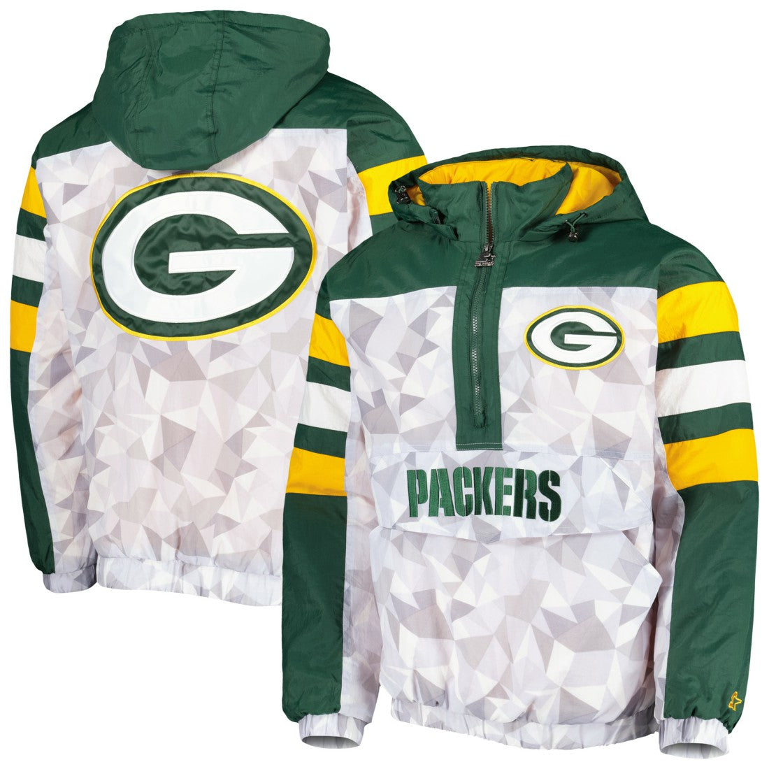 Green Bay Packers Starter Thursday Night Gridiron Raglan Half-Zip Hooded Jacket White/Green - NFL