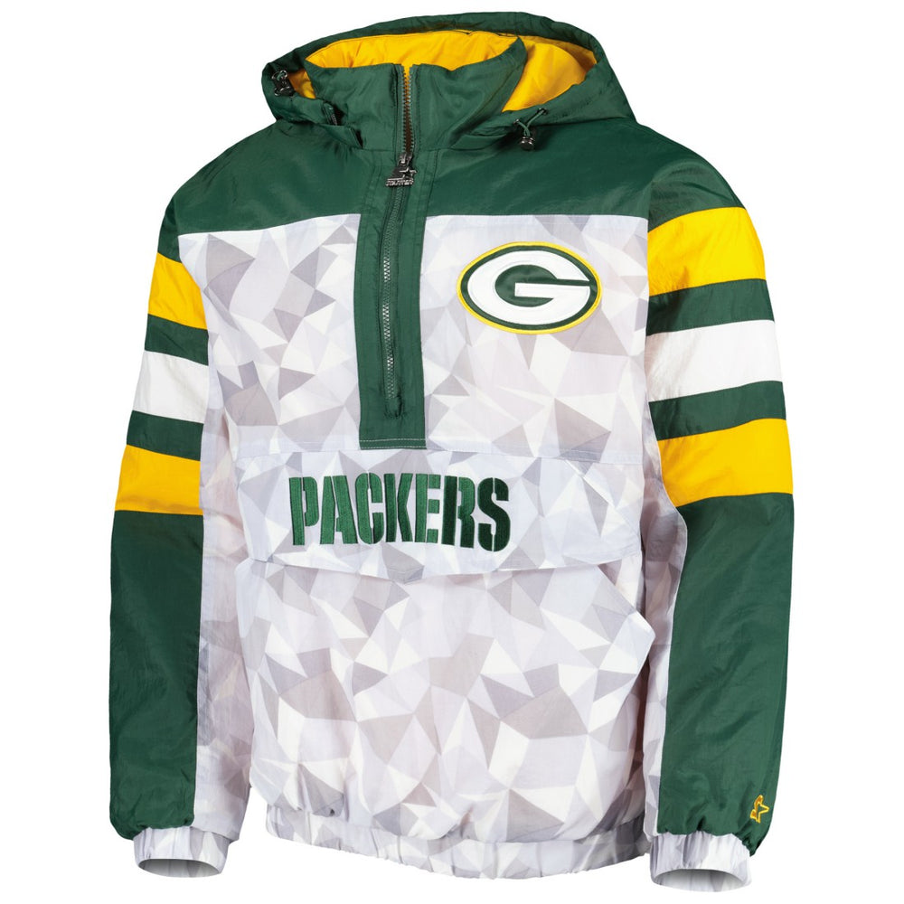 Green Bay Packers Starter Thursday Night Gridiron Raglan Half-Zip Hooded Jacket White/Green - NFL