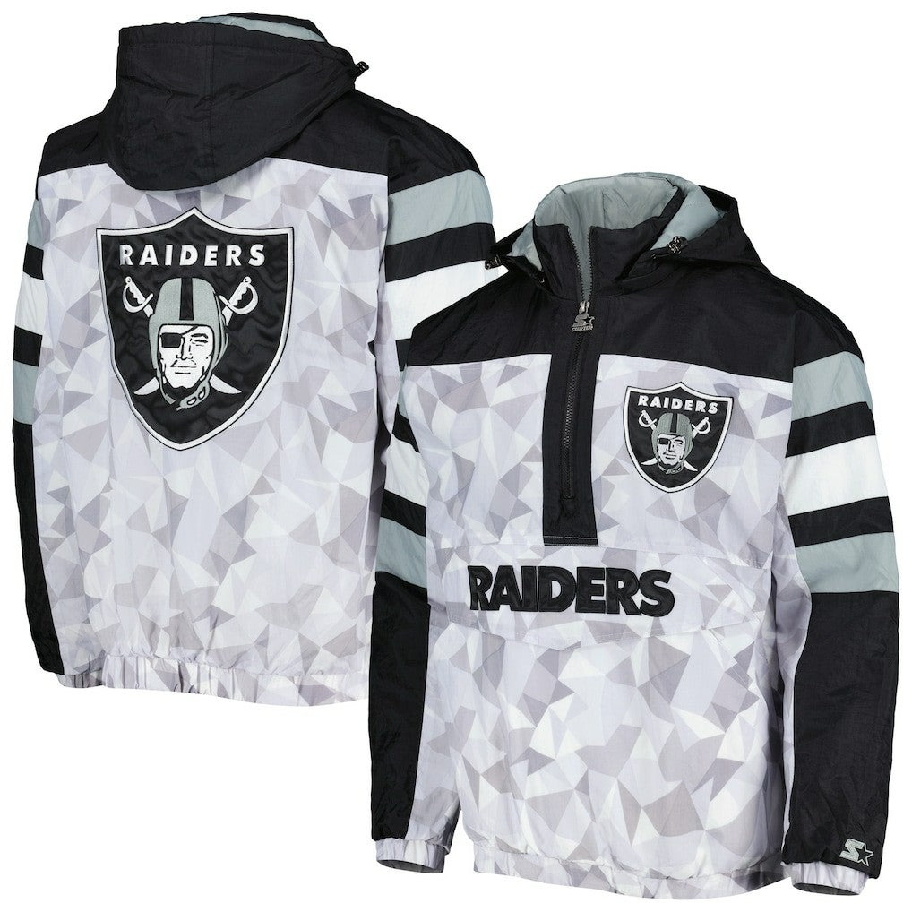 Las Vegas Raiders Starter Thursday Night Gridiron Raglan Half-Zip Hooded Jacket White/Black - NFL