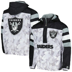 Las Vegas Raiders Starter Thursday Night Gridiron Raglan Half-Zip Hooded Jacket White/Black - NFL