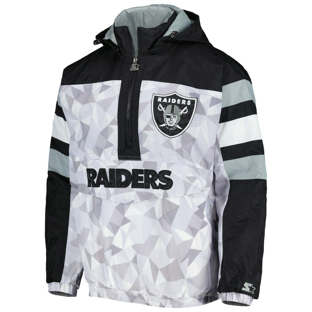 Las Vegas Raiders Starter Thursday Night Gridiron Raglan Half-Zip Hooded Jacket White/Black - NFL