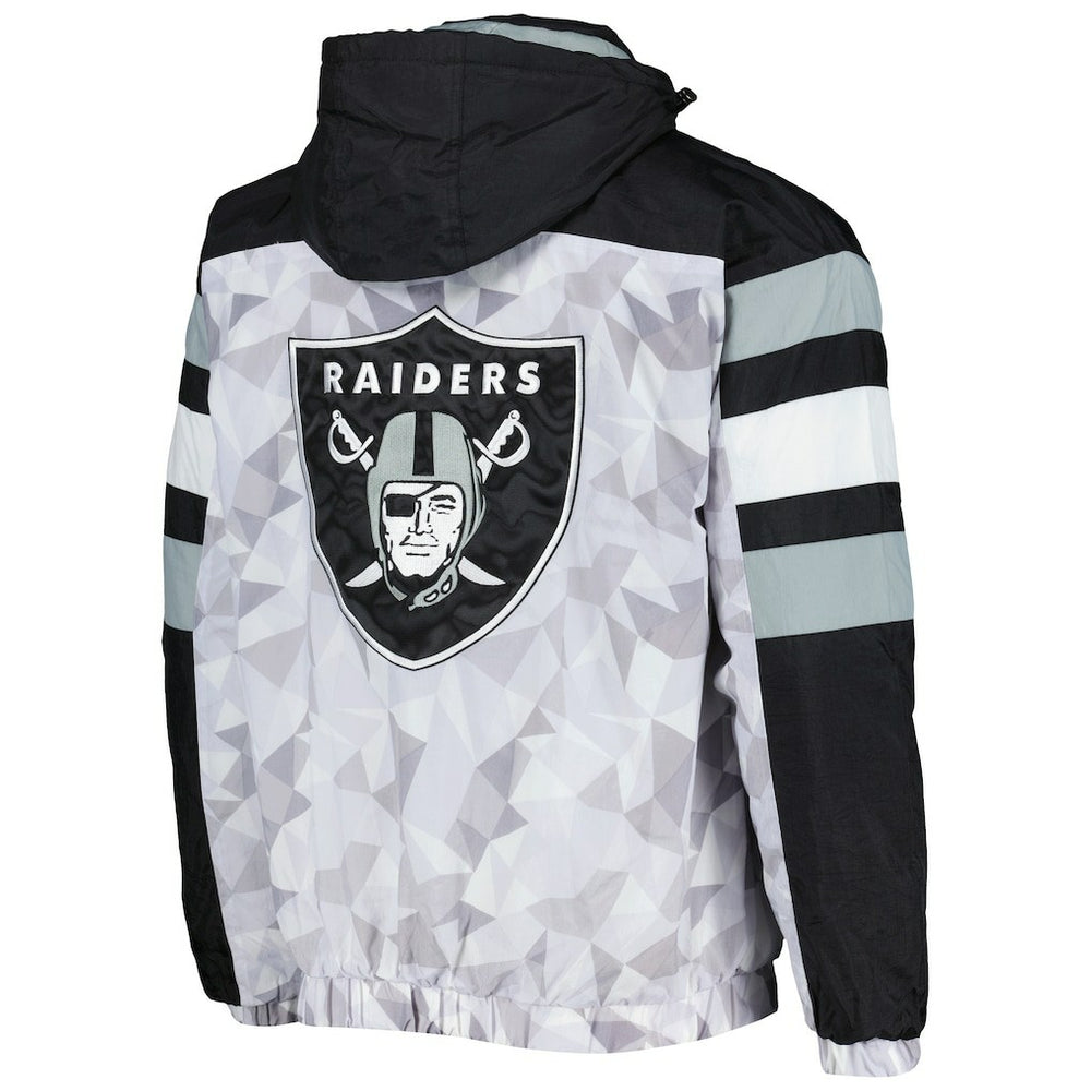 Las Vegas Raiders Starter Thursday Night Gridiron Raglan Half-Zip Hooded Jacket White/Black - NFL