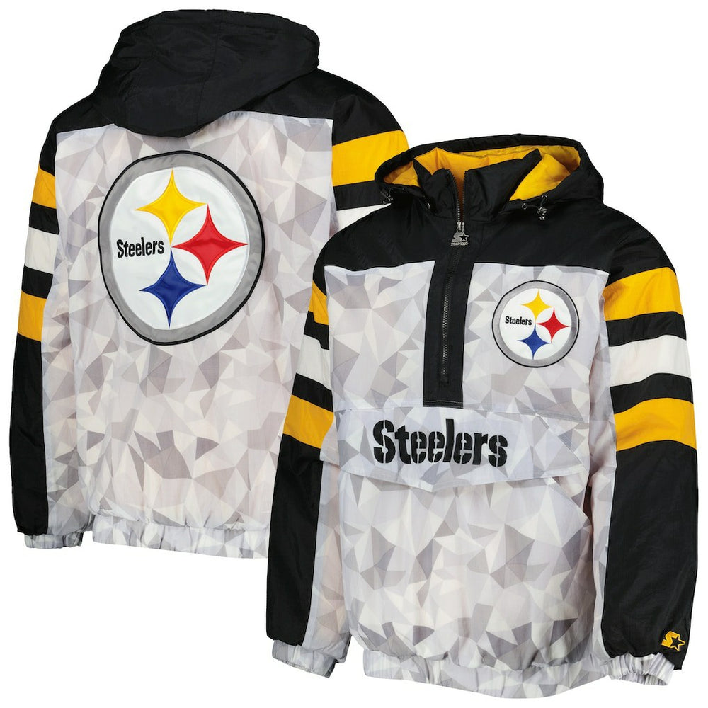 Pittsburgh Steelers Starter Thursday Night Gridiron Raglan Half-Zip Hooded Jacket White/Black - NFL