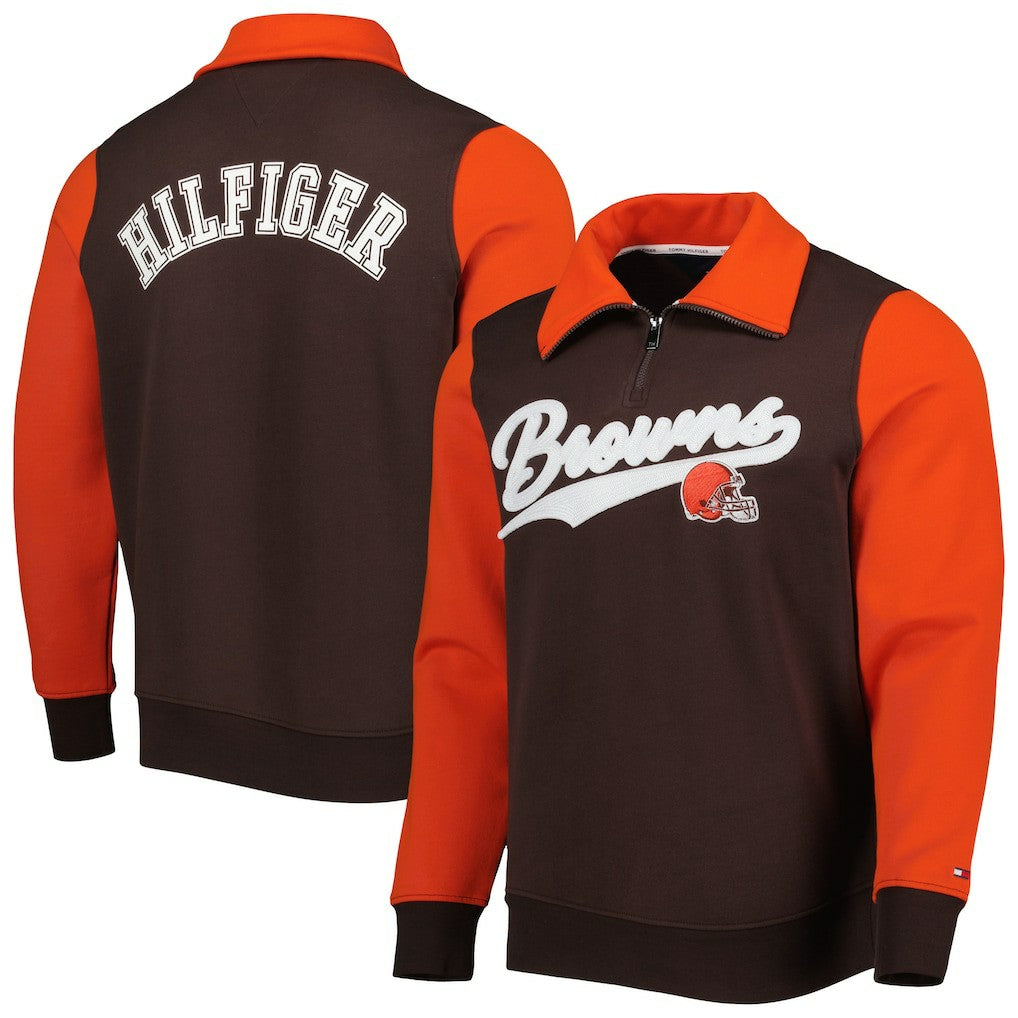 Cleveland Browns Tommy Hilfiger Aiden Quarter-Zip Sweatshirt Brown/Orange - NFL