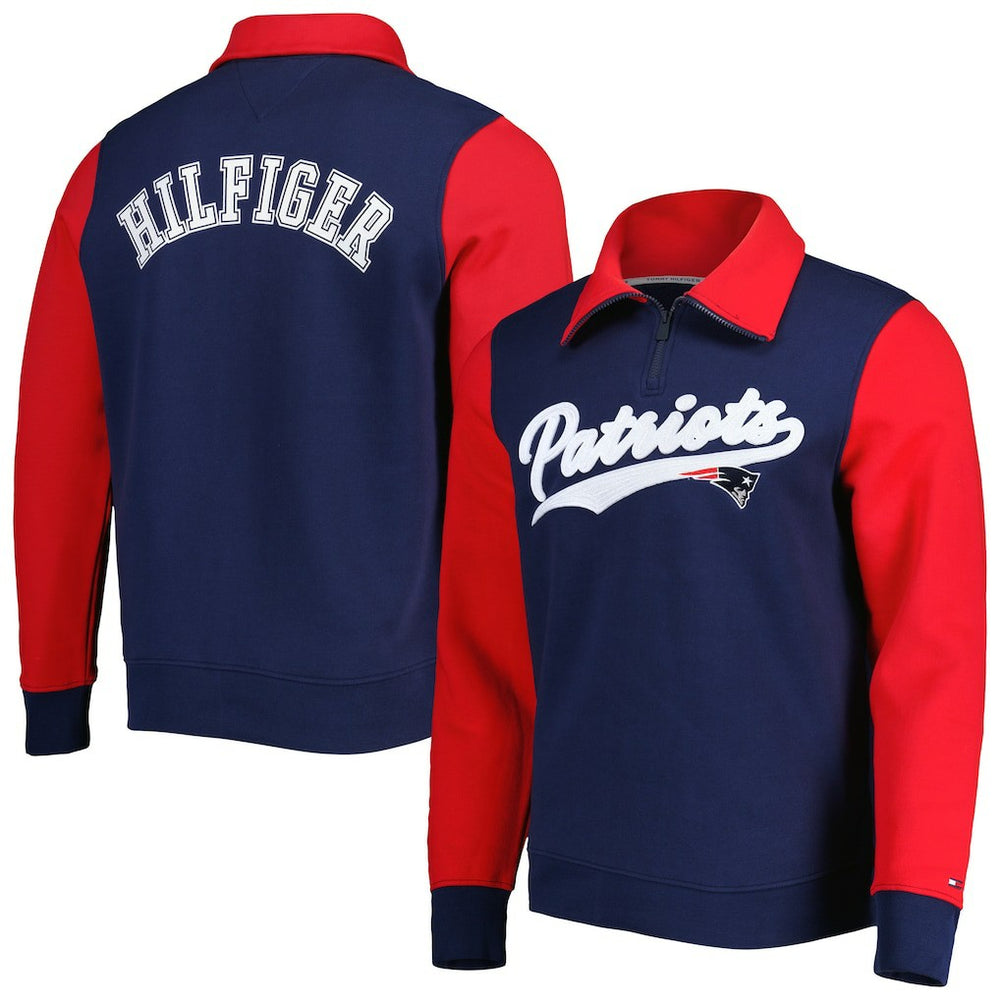 New England Patriots Tommy Hilfiger Aiden Quarter-Zip Sweatshirt Navy/Red - NFL
