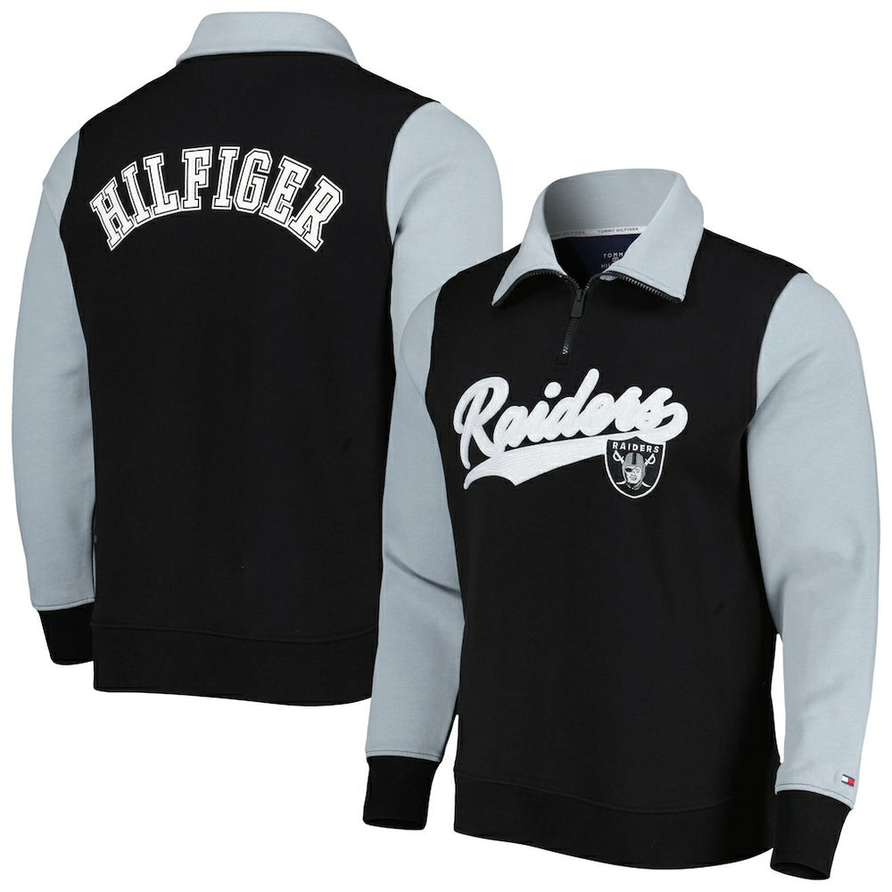 Las Vegas Raiders Tommy Hilfiger Aiden Quarter-Zip Sweatshirt Black/Silver - NFL