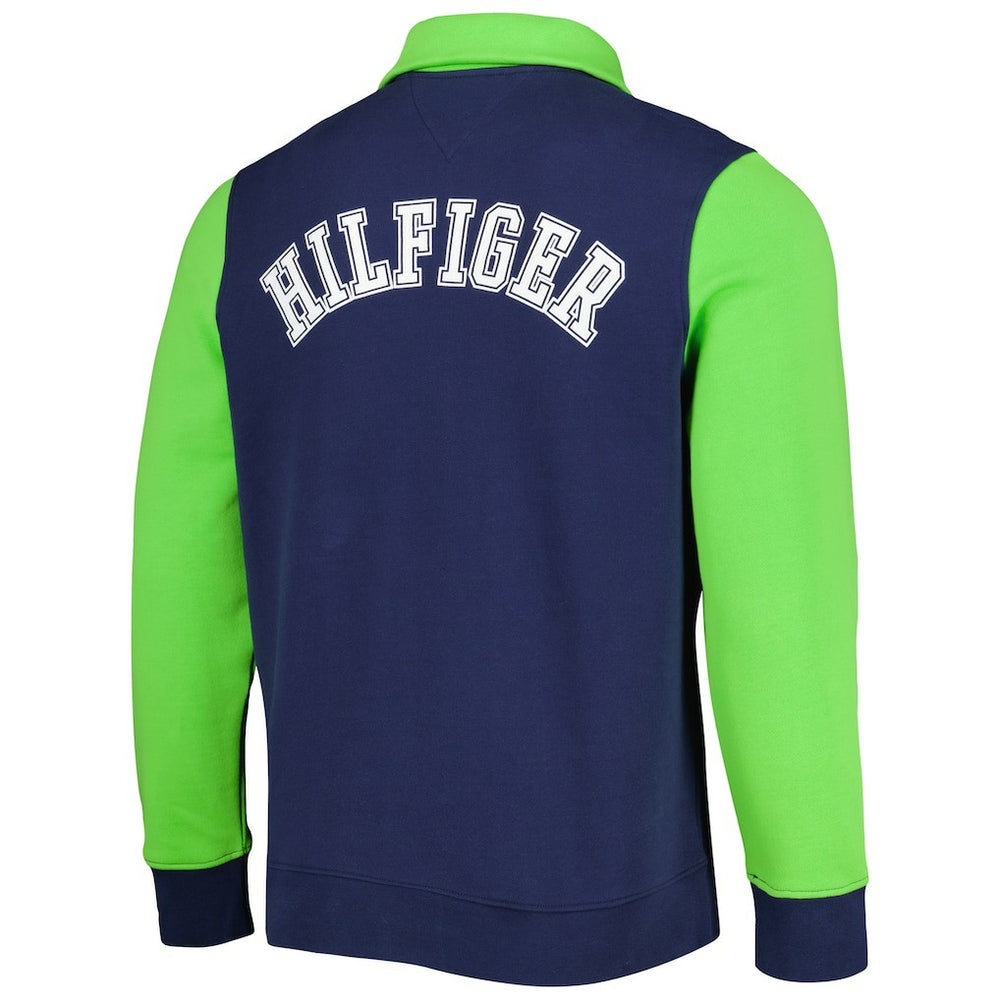 Seattle Seahawks Tommy Hilfiger Aiden Quarter-Zip Sweatshirt College Navy/Neon Green - NFL