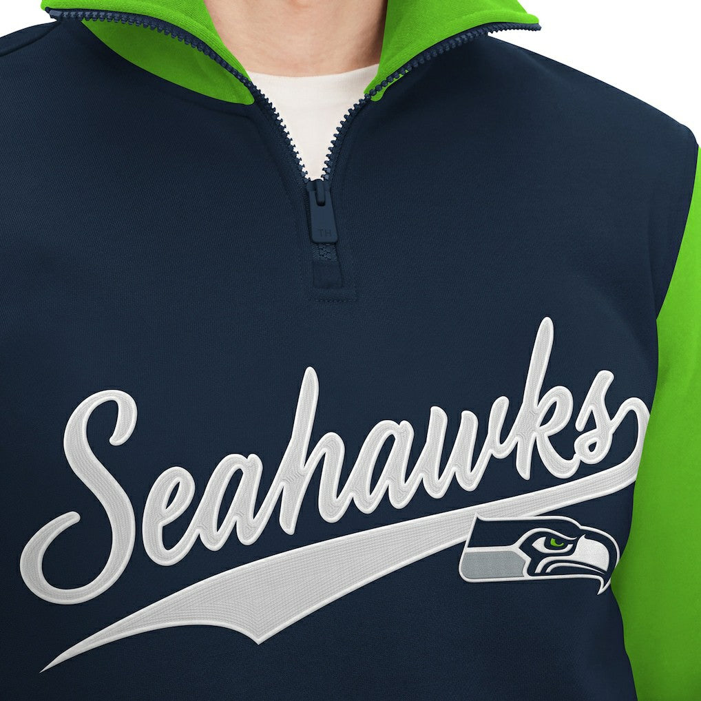 Seattle Seahawks Tommy Hilfiger Aiden Quarter-Zip Sweatshirt College Navy/Neon Green - NFL