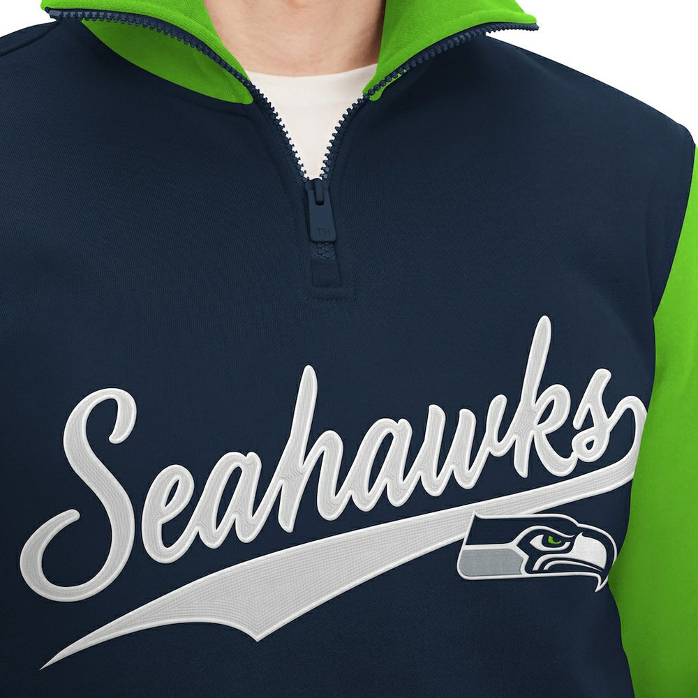 Seattle Seahawks Tommy Hilfiger Aiden Quarter-Zip Sweatshirt College Navy/Neon Green - NFL