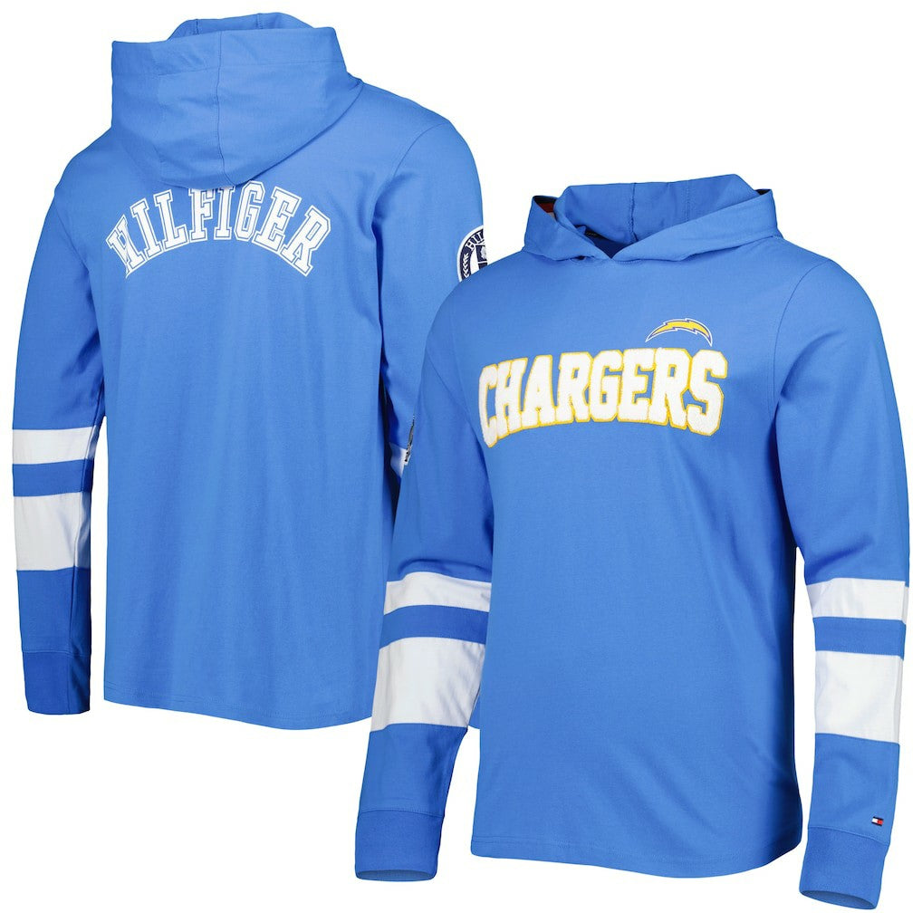 Los Angeles Chargers Tommy Hilfiger Alex Long Sleeve Hoodie T-Shirt Powder Blue/White - NFL