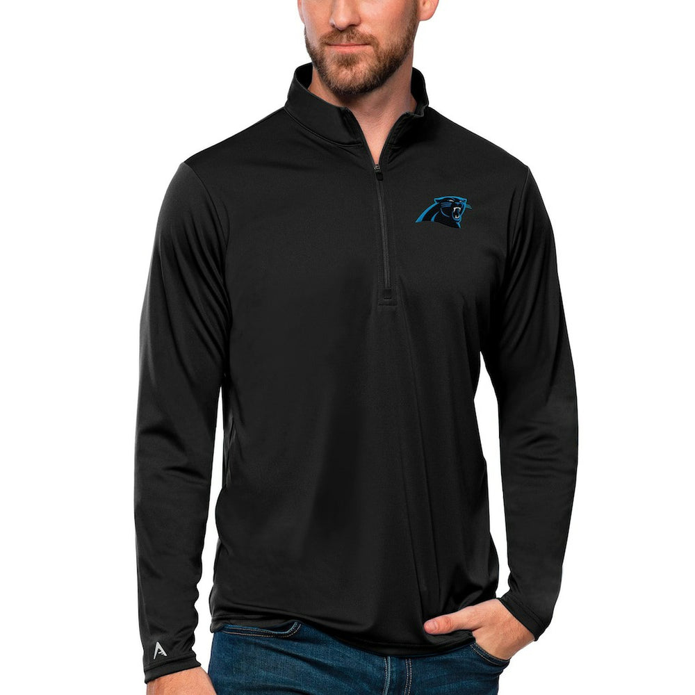 Carolina Panthers Antigua Tribute Quarter-Zip Lightweight Pullover Top Black - NFL