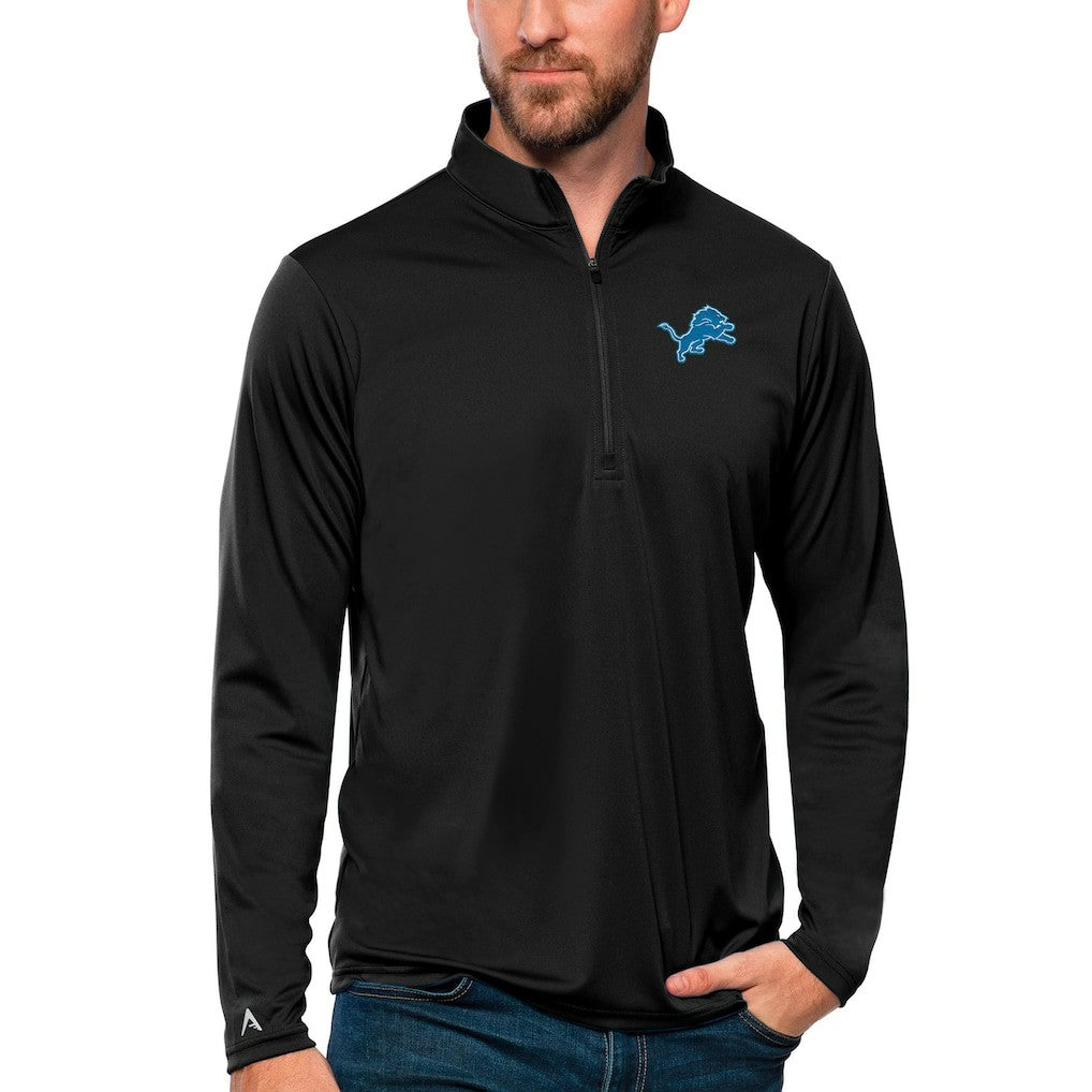 Detroit Lions Antigua Tribute Quarter-Zip Lightweight Pullover Top Black - NFL