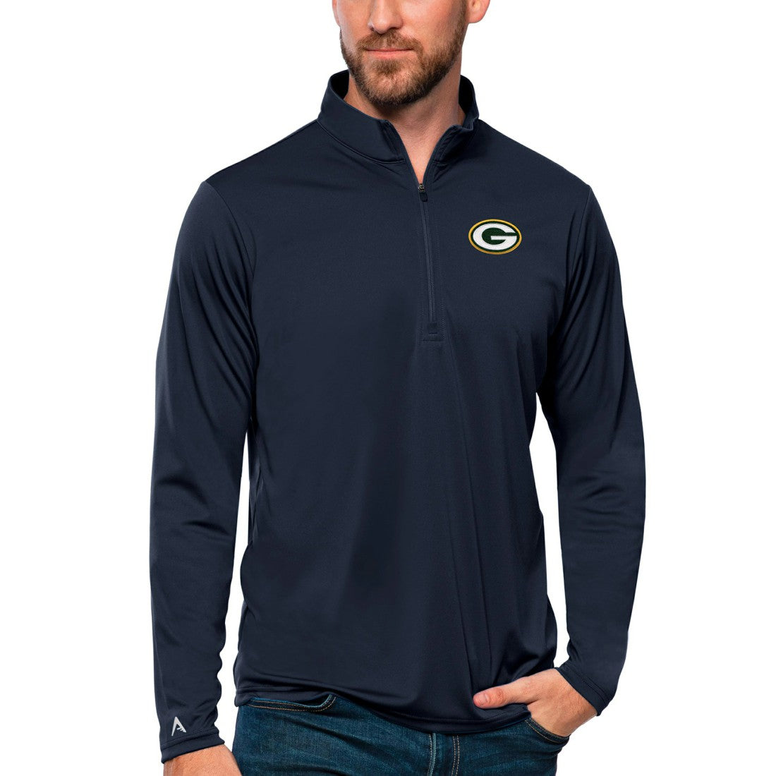Green Bay Packers Antigua Tribute Quarter-Zip Lightweight Pullover Top Navy - NFL