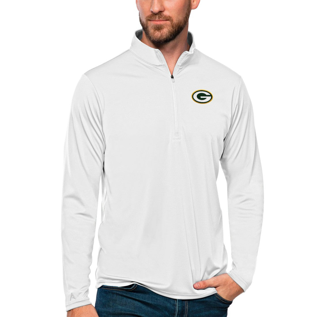 Green Bay Packers Antigua Tribute Quarter-Zip Lightweight Pullover Top White - NFL