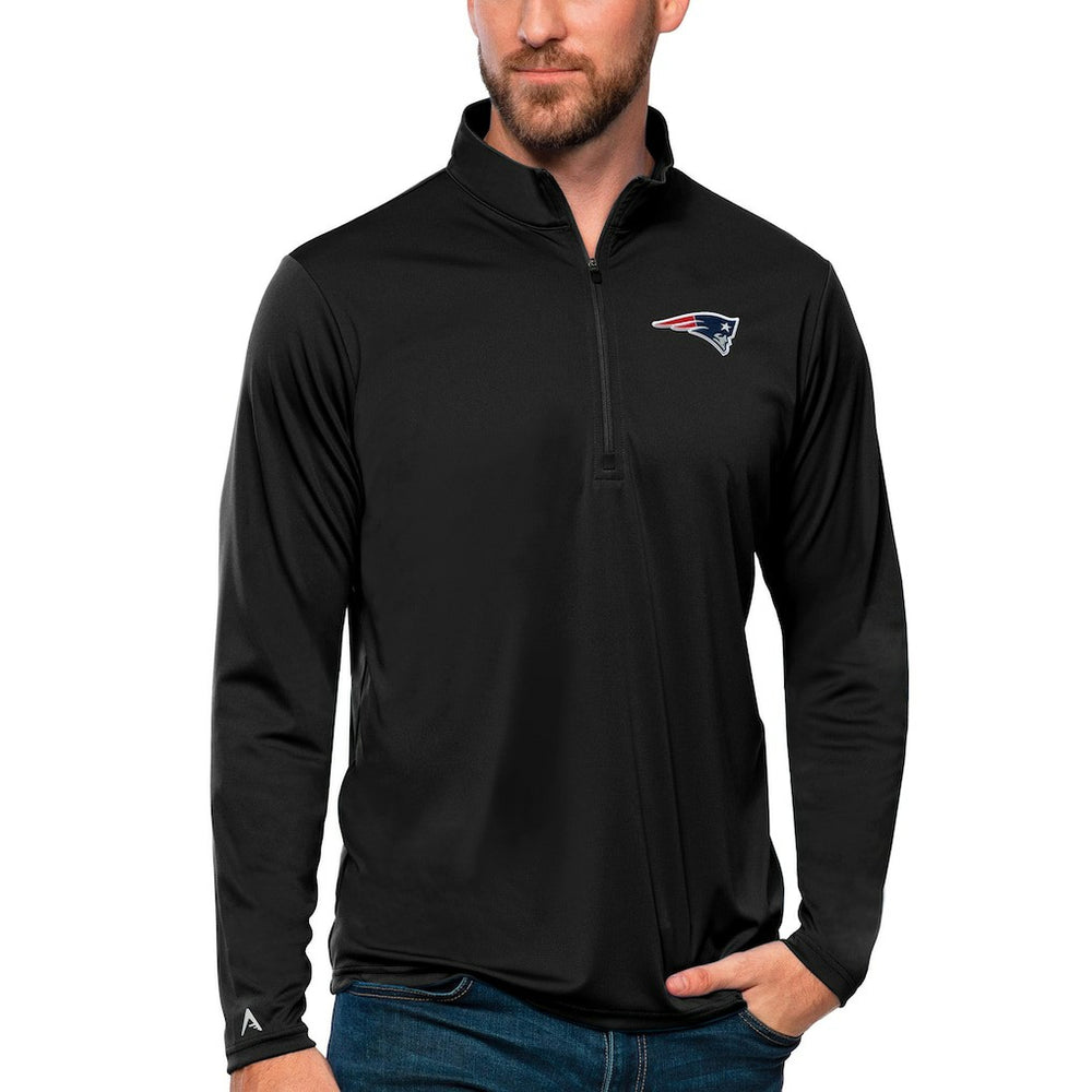 New England Patriots Antigua Tribute Quarter-Zip Lightweight Pullover Top Black - NFL