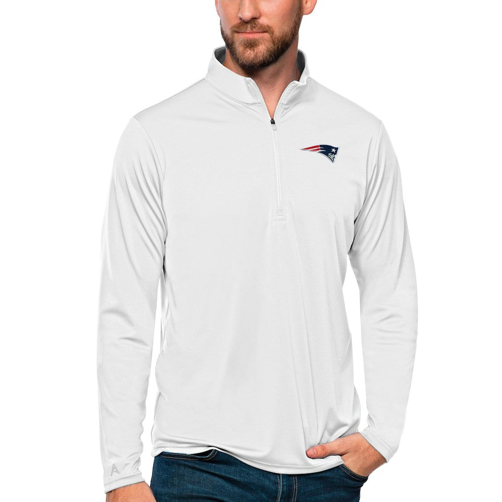 New England Patriots Antigua Tribute Quarter-Zip Lightweight Pullover Top White - NFL