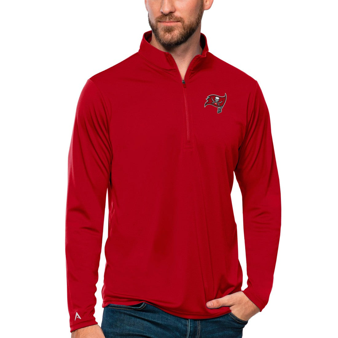 Tampa Bay Buccaneers Antigua Tribute Quarter-Zip Lightweight Pullover Top Red - NFL