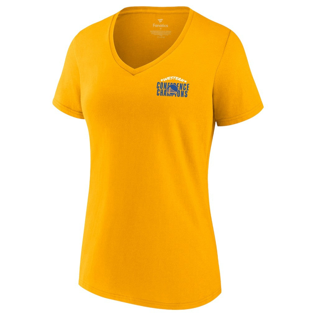 Fanatics - Golden State Warriors Women's 2022 Western Conference Champions Balanced Attack Roster V-Neck T-Shirt - Gold