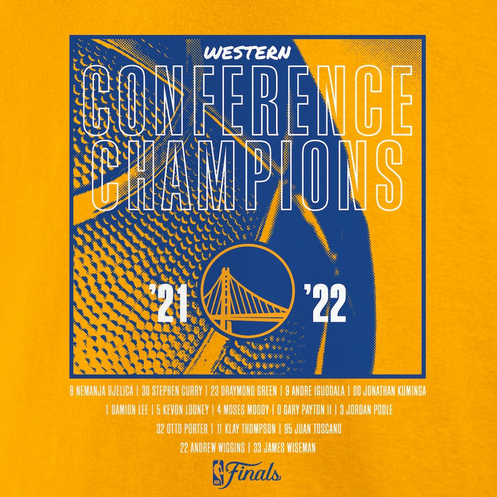 Fanatics - Golden State Warriors Women's 2022 Western Conference Champions Balanced Attack Roster V-Neck T-Shirt - Gold