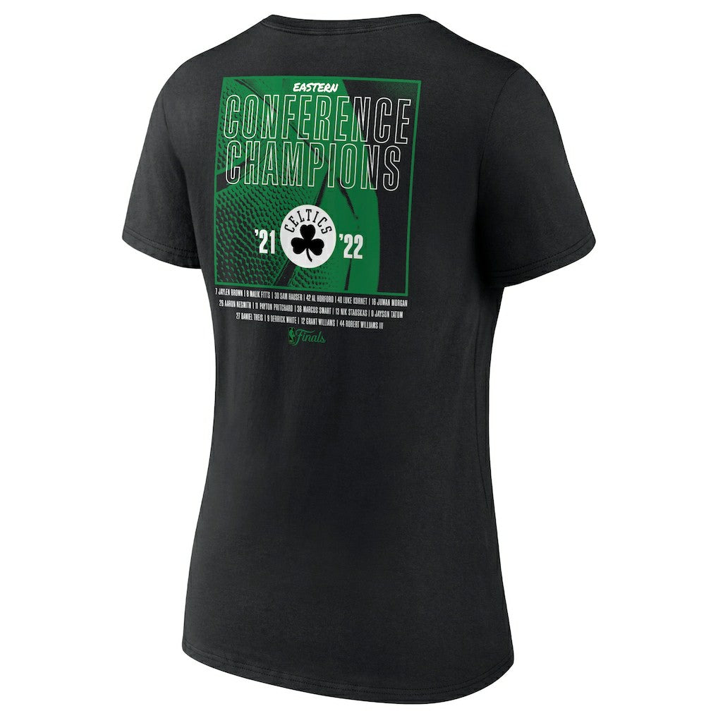 Fanatics - Boston Celtics Women's 2022 Eastern Conference Champions Balanced Attack Roster V-Neck T-Shirt - Black