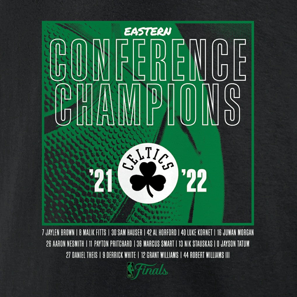 Fanatics - Boston Celtics Women's 2022 Eastern Conference Champions Balanced Attack Roster V-Neck T-Shirt - Black
