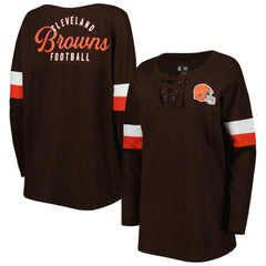 Cleveland Browns New Era Women's Athletic Varsity Lace-Up Lightweight Long Sleeve T-Shirt Brown - NFL