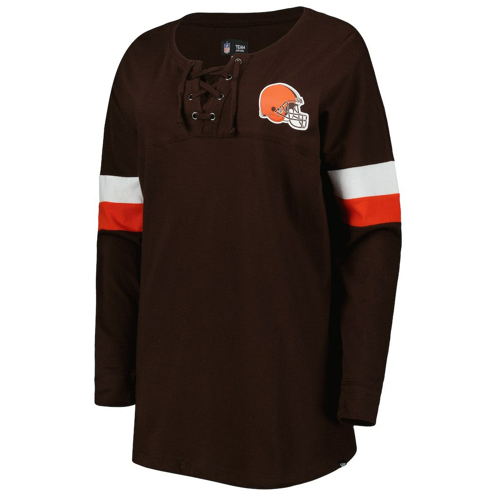 Cleveland Browns New Era Women's Athletic Varsity Lace-Up Lightweight Long Sleeve T-Shirt Brown - NFL