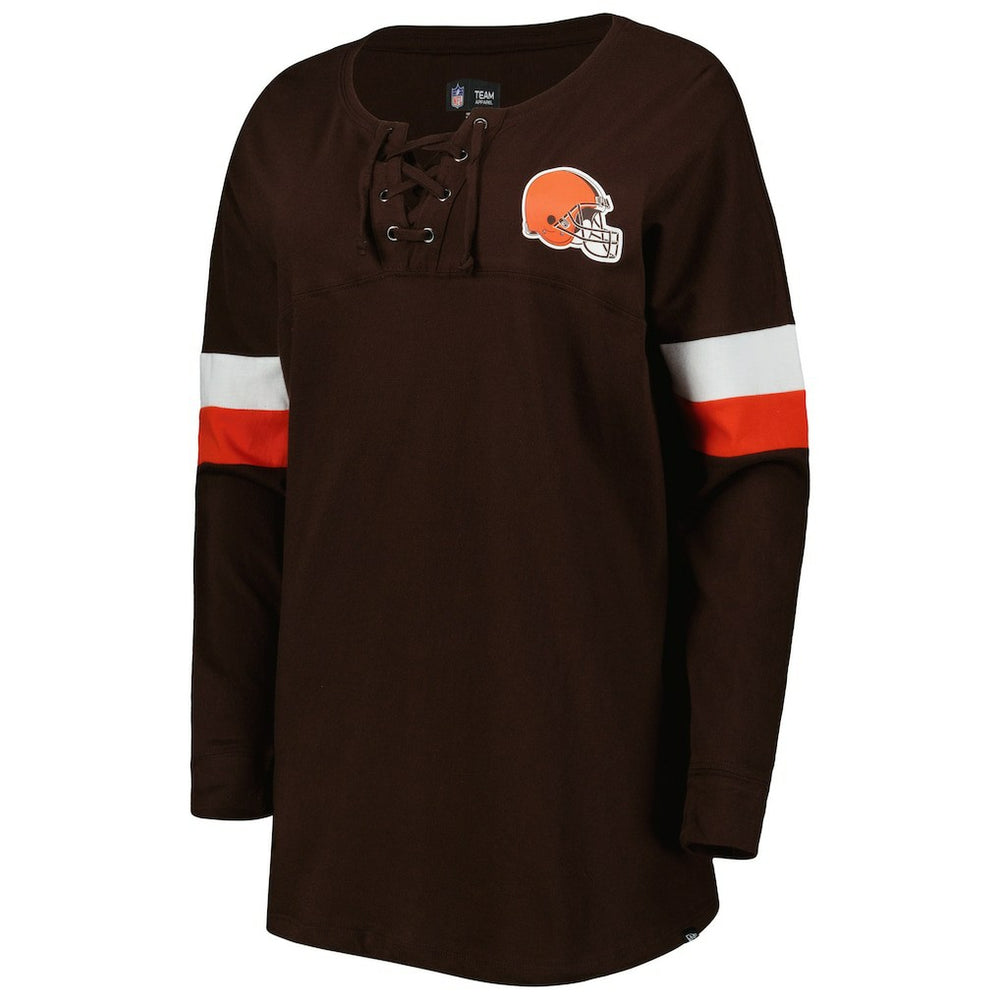 Cleveland Browns New Era Women's Athletic Varsity Lace-Up Lightweight Long Sleeve T-Shirt Brown - NFL