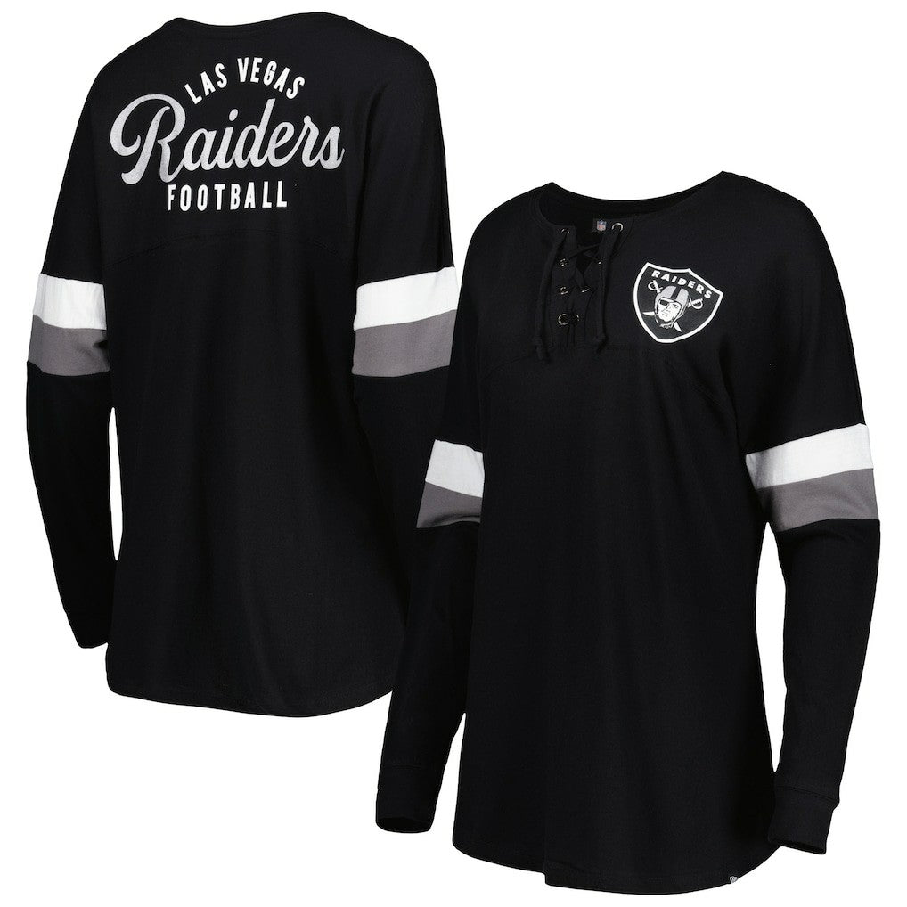 Las Vegas Raiders New Era Women's Athletic Varsity Lace-Up Lightweight Long Sleeve T-Shirt Black - NFL