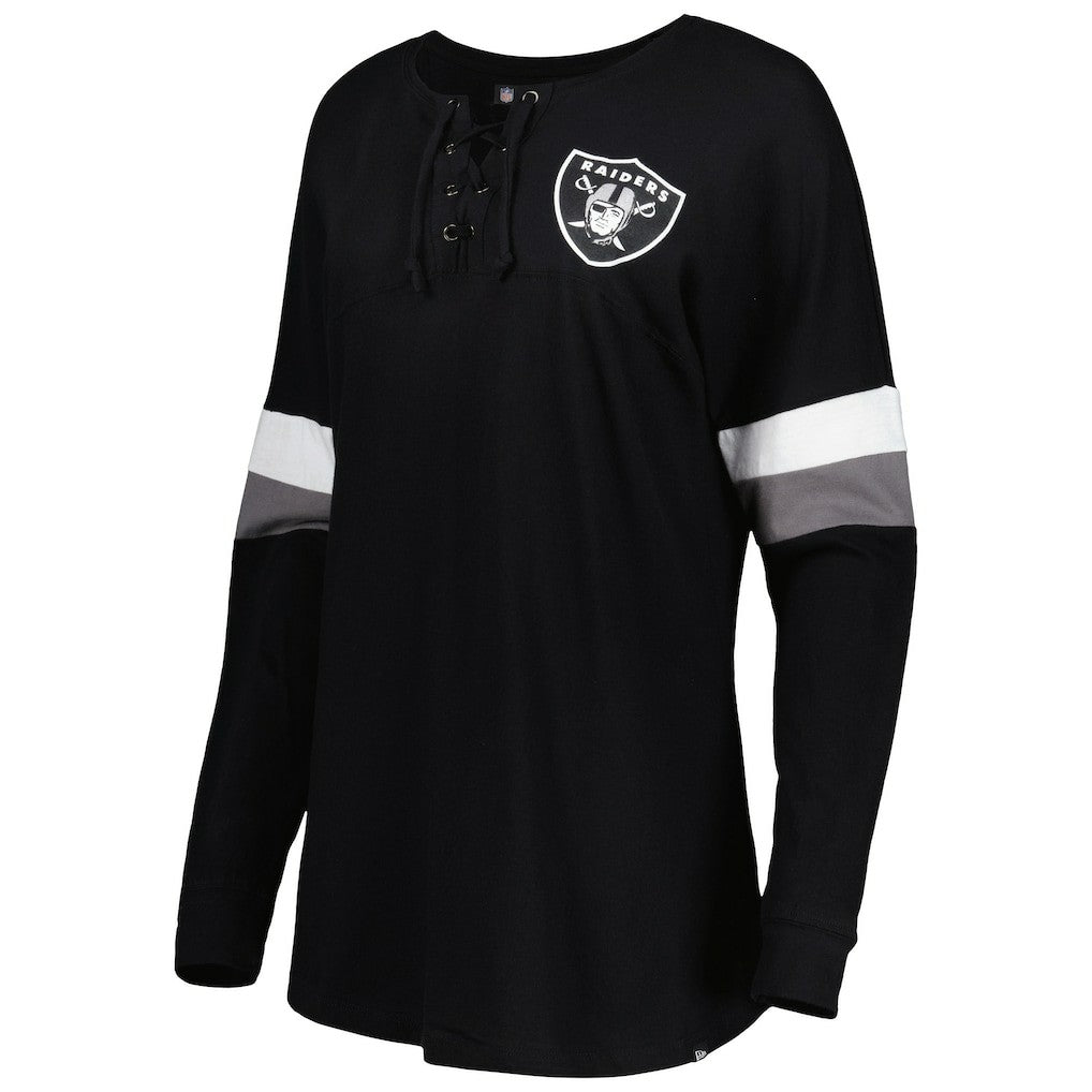 Las Vegas Raiders New Era Women's Athletic Varsity Lace-Up Lightweight Long Sleeve T-Shirt Black - NFL