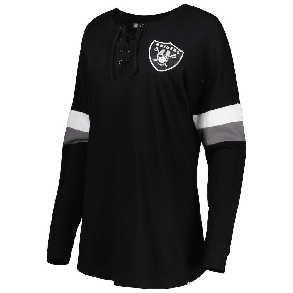 Las Vegas Raiders New Era Women's Athletic Varsity Lace-Up Lightweight Long Sleeve T-Shirt Black - NFL