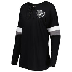 Las Vegas Raiders New Era Women's Athletic Varsity Lace-Up Lightweight Long Sleeve T-Shirt Black - NFL