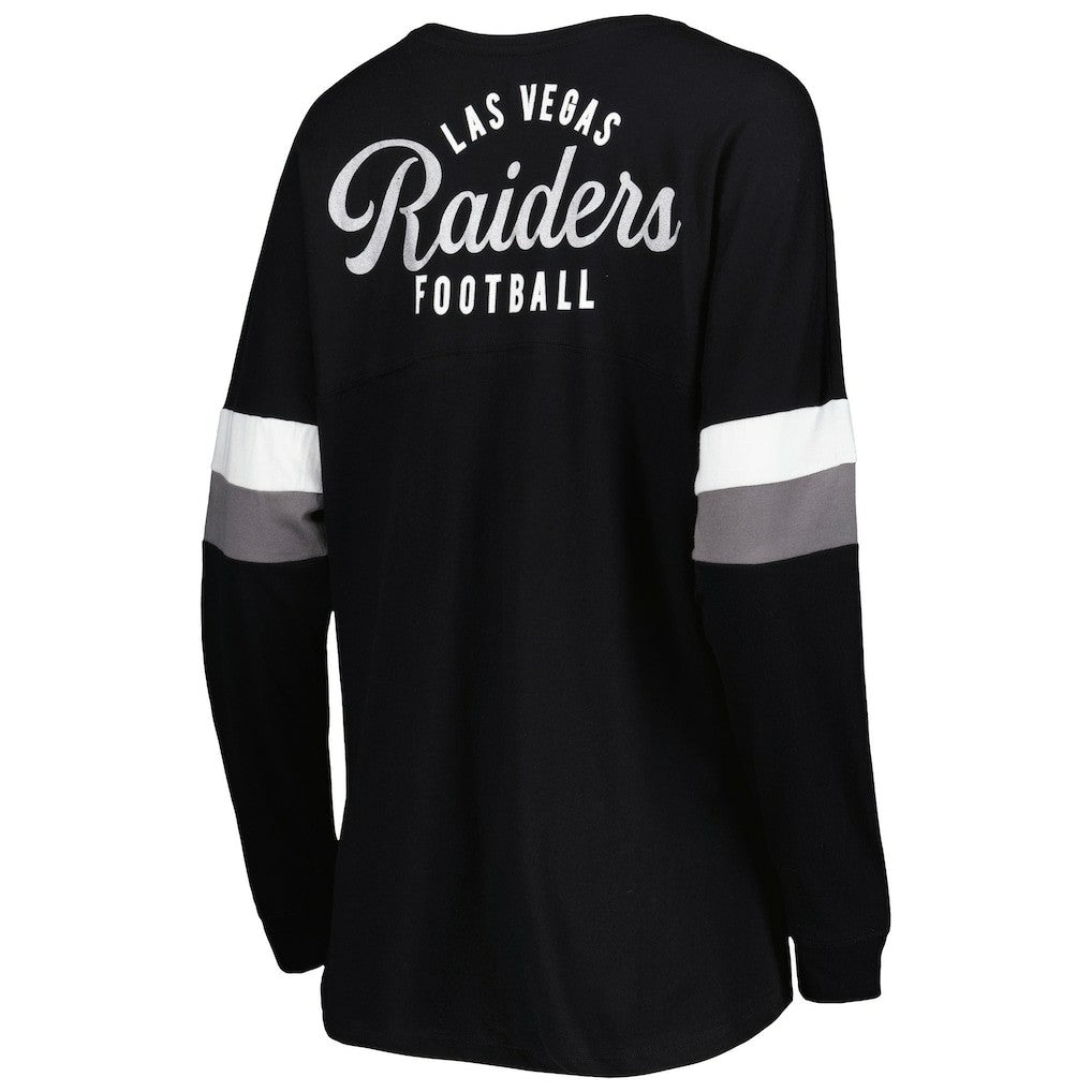 Las Vegas Raiders New Era Women's Athletic Varsity Lace-Up Lightweight Long Sleeve T-Shirt Black - NFL