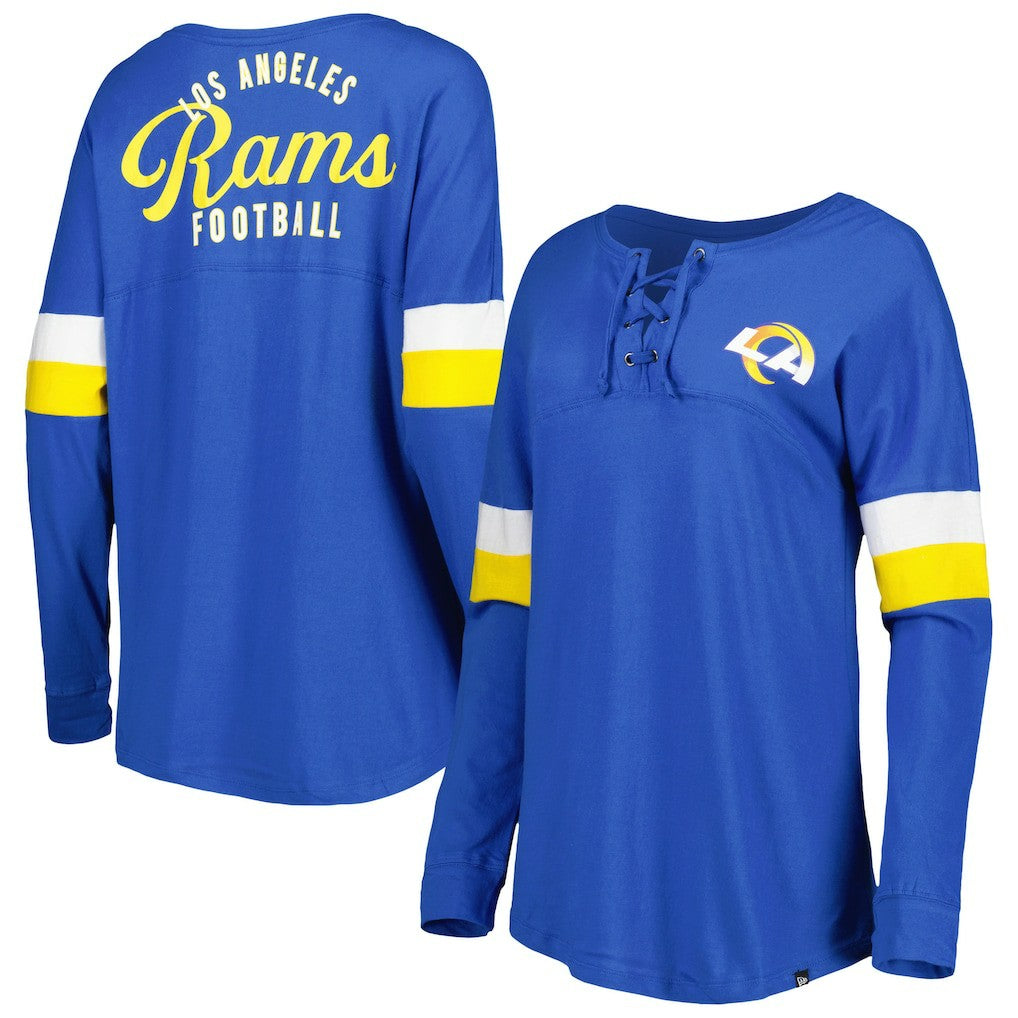 Los Angeles Rams New Era Women's Athletic Varsity Lace-Up Lightweight Long Sleeve T-Shirt Royal - NFL