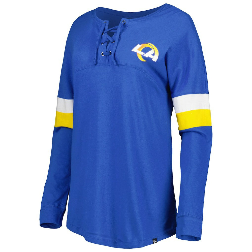 Los Angeles Rams New Era Women's Athletic Varsity Lace-Up Lightweight Long Sleeve T-Shirt Royal - NFL