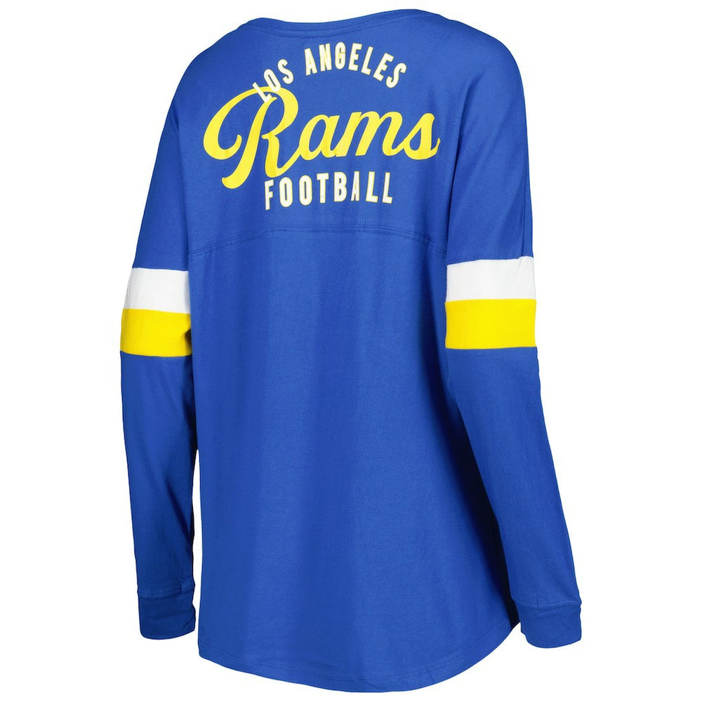 Los Angeles Rams New Era Women's Athletic Varsity Lace-Up Lightweight Long Sleeve T-Shirt Royal - NFL