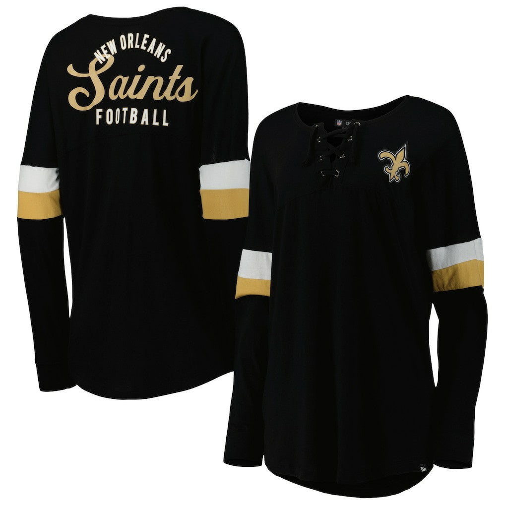 New Orleans Saints New Era Women's Athletic Varsity Lace-Up Lightweight Long Sleeve T-Shirt Black - NFL