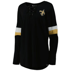 New Orleans Saints New Era Women's Athletic Varsity Lace-Up Lightweight Long Sleeve T-Shirt Black - NFL