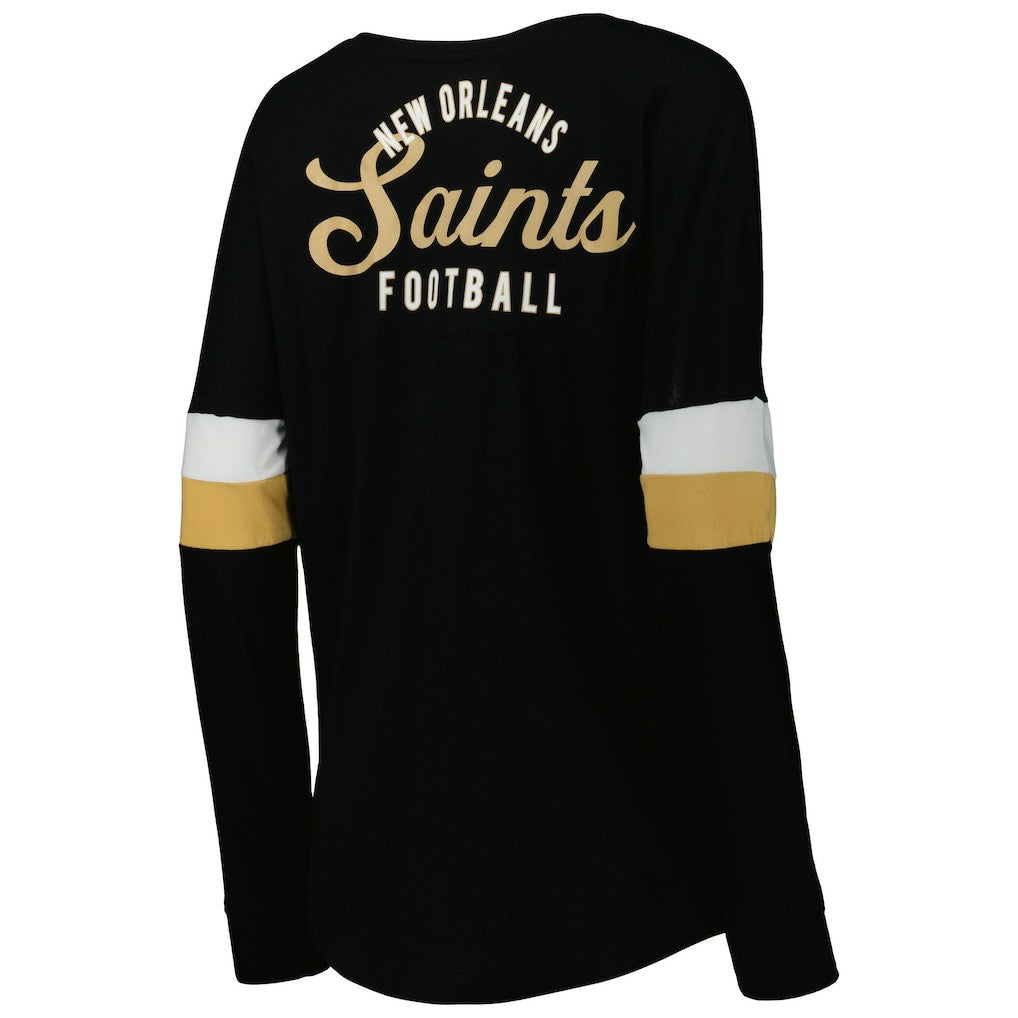 New Orleans Saints New Era Women's Athletic Varsity Lace-Up Lightweight Long Sleeve T-Shirt Black - NFL