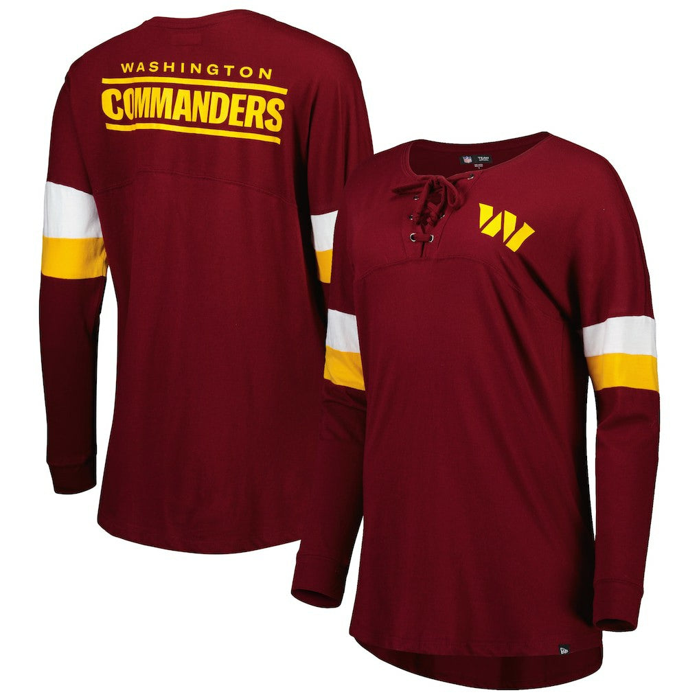 Washington Commanders New Era Women's Athletic Varsity Lace-Up Lightweight Long Sleeve T-Shirt Burgundy - NFL
