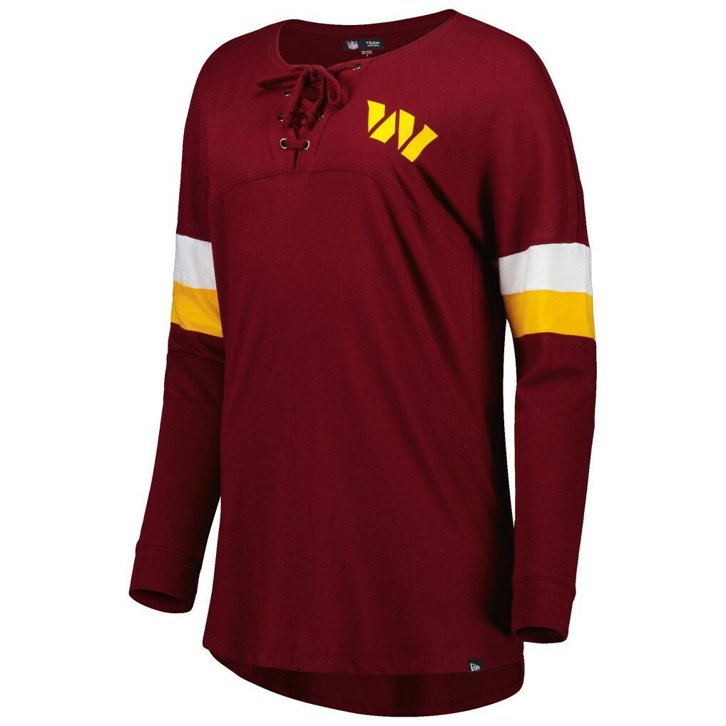 Washington Commanders New Era Women's Athletic Varsity Lace-Up Lightweight Long Sleeve T-Shirt Burgundy - NFL