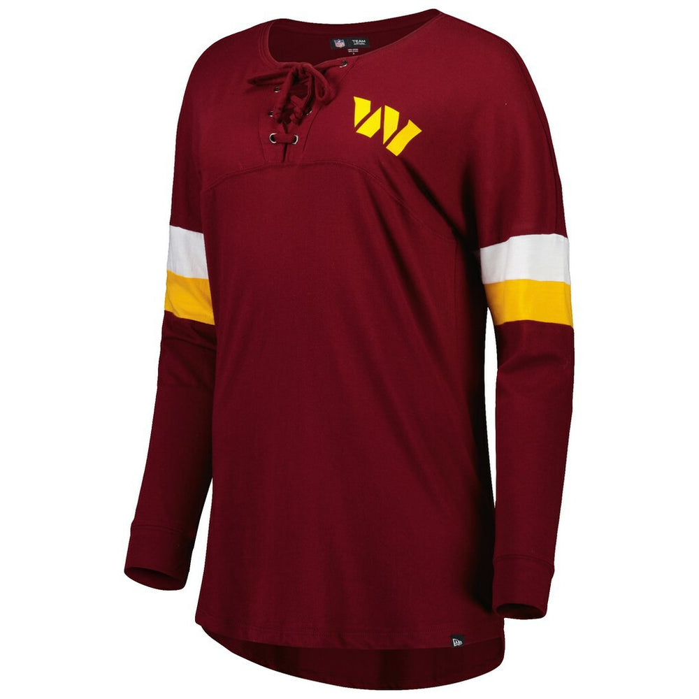 Washington Commanders New Era Women's Athletic Varsity Lace-Up Lightweight Long Sleeve T-Shirt Burgundy - NFL