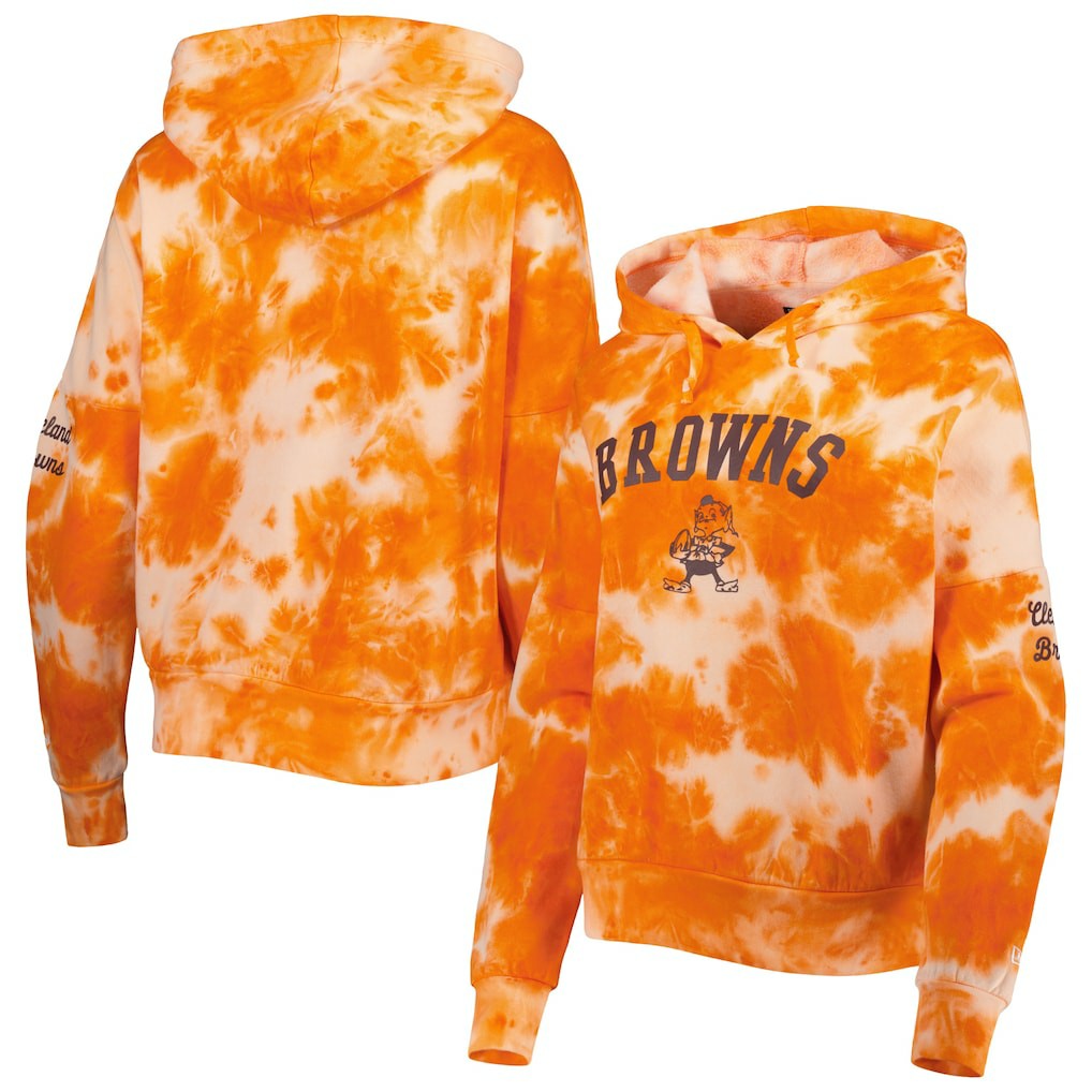 Cleveland Browns New Era Women's Cloud Dye Fleece Pullover Hoodie Orange - NFL